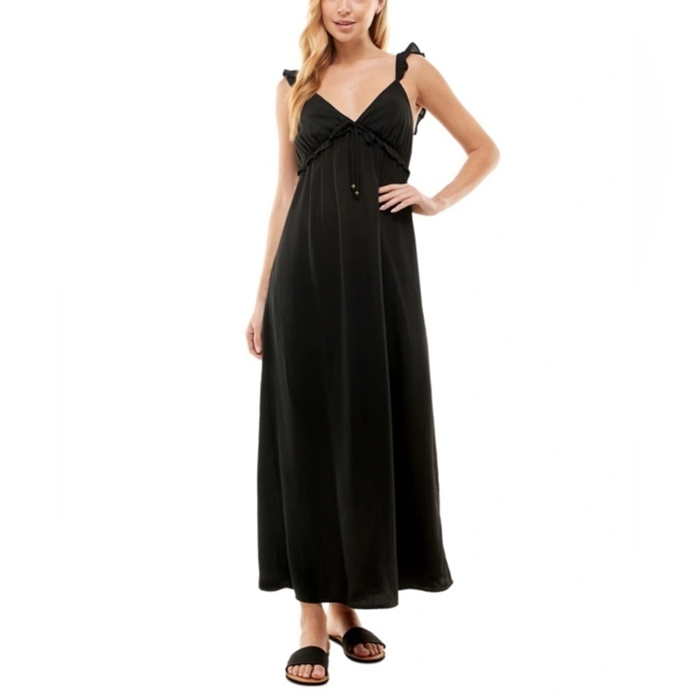 Kingston Grey New Small Black Ruffle Empire Waist Maxi Day Dress
